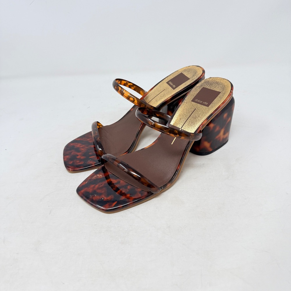 Dolce Vita Slide Jelly Sandals Tortoise Shell Size 10 Block Heel Square Toe